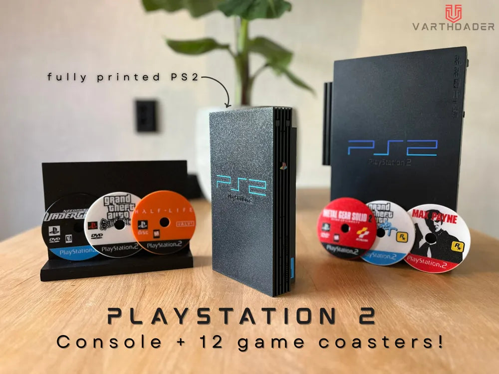 Playstation 2 Console + 12 Game Coasters by VarthDader MakerWorld: Download Free 3D Models