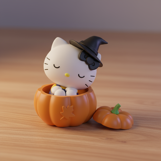 Hello Kitty Halloween Witch 3D Print | Cute Pumpkin STL Figurine